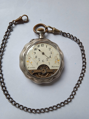 Antiguo Reloj Bolsillo Hebdomas De Plata Funciona Impecable