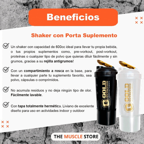 Imagen 4 de 10 de Shaker Gold Nutrition Vaso Mezaclador De Proteinas