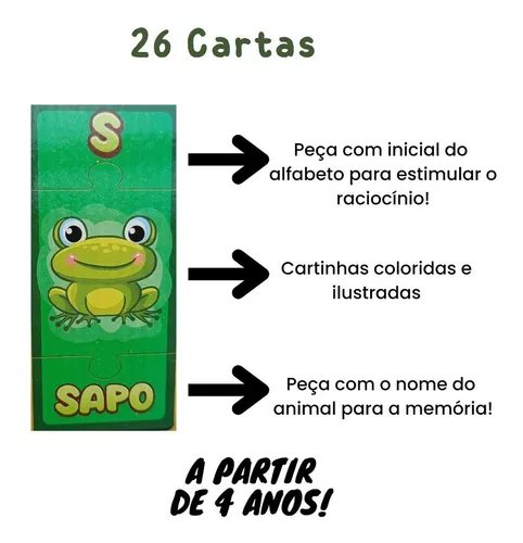 Letra Inicial Alfabeto  Jogo da Memoria com 26 Cartas para