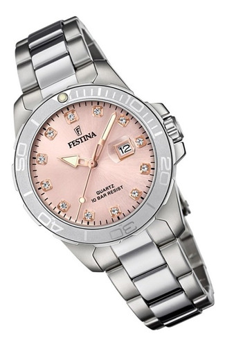 Reloj Festina Mujer Acero Piedras Rosa Fecha 100mts F20503.2