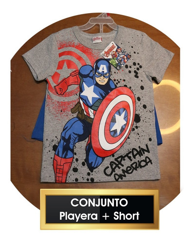 Conjuntoo Playera + Short Marvel Capitán America Niño, Azul.