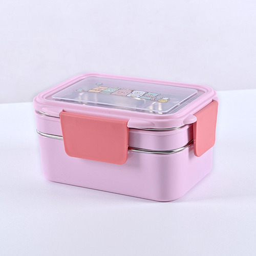 L Bento Box De Aço Inoxidável Multifuncional De 2 Rosa