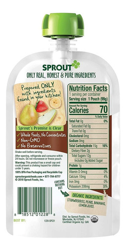 Sprout Orgánicos Etapa 2 Del Bebé Bolsas De Comida, Fresa Pe