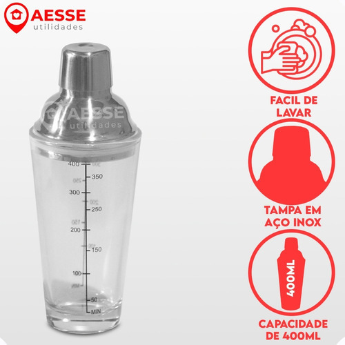 Coqueteleira De Vidro Tampa Inox Drink Bartender Barman Luxo