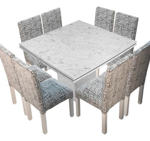 Juego Comedor Mesa Cuadrada Tr 140x140 + 8 Sillas Chenille