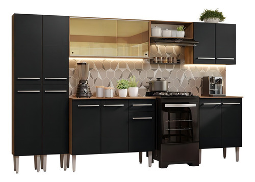 Cocina Integral Completa Modular Madesa Emilly 293cm Color Rustic/Negro 05