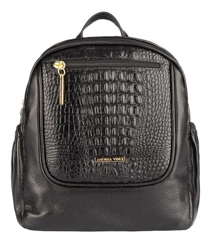 Mochila Pequena De Couro Croco Estela - Preto