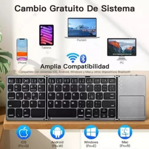 Mini Teclado Inalámbrico Bluetooth Plegable Con Panel Táctil Con Ñ Negro Español Latinoamérica