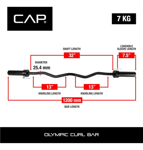 Barra Ez Curl Olímpica 120 Cm Cap Barbell 7 Kg Negro