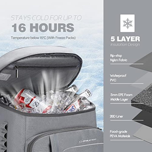 Mochila Hielera Capacidad 35 Latas Poliester Color Gris
