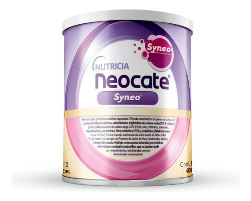 Leche de fórmula en polvo sin TACC Nutricia Neocate syneo en lata de 1 de 400g  0 a 12 meses