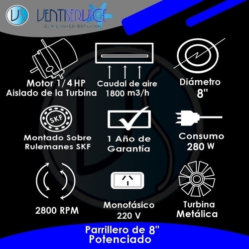 Extractor Para Parrilla Ø 8 I 20 Cm Potenciado Envio Gratis