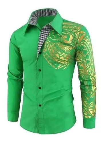 Camisa Negra Dorada De Lujo Para Hombre Talla Grande