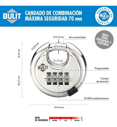 Candado Aleación 10mil Combinaciones 7 Mm Extra Fuerte Bulit