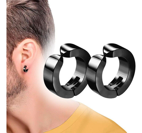 Brinco Masculino Feminino Preto Pressão Argola 1 Par 10mm