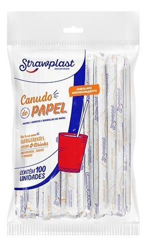 Canudo De Papel Branco Strawplast C/100 Unidades