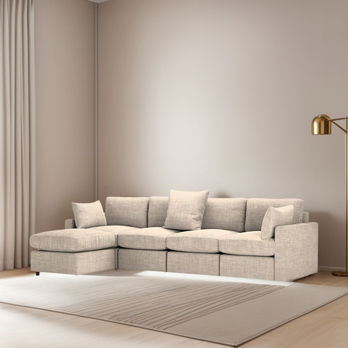 Sala Modular Modi 4 Plazas + Otoman + Pillowpack | Lavable | Beige