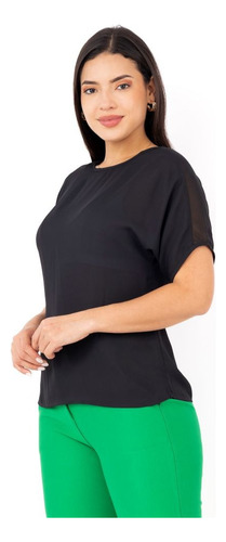 Blusa M/c Tesyh Gasa Crepe C/e Negro
