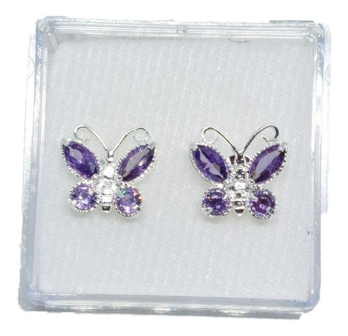 Aretes De Mariposa Morada Zirconia De Plata 925 +estuche M34