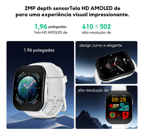 Reloj inteligente Smartwatch KUMI U6, con 7 satélites (GPS) 2 frecuencias (L1 + L5), con llamadas Bluetooth, con asistente de voz AI ChatGPT, AMOLED de 1,96", resistente al agua 5ATM