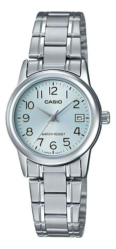 Relogio Casio Feminino Ltp-v002d 2bu Prata Aço Analogico Cor Do Fundo Azul