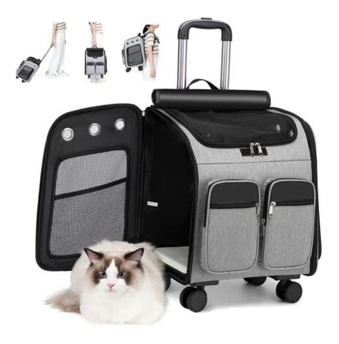 Mochila Con Ruedas Para Mascotas( Gatos13kg/perros 7kg) Gris