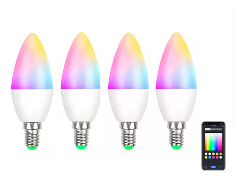 4 Foco Led Inteligentes Wifi E12 5w Rgb Para Siri Alexa