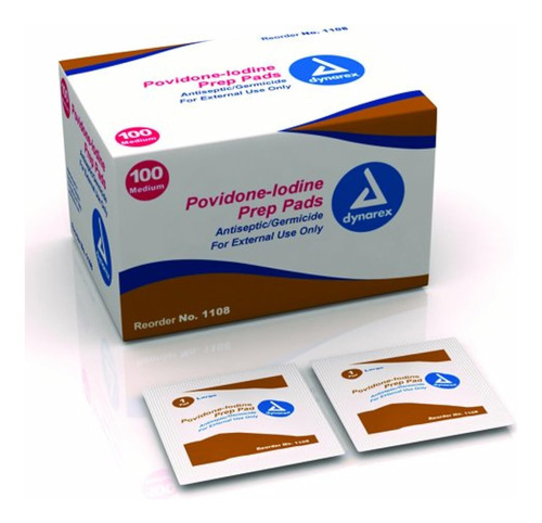 Antiséptico Povidone Iodine Prep Pads, Primeros 91lks