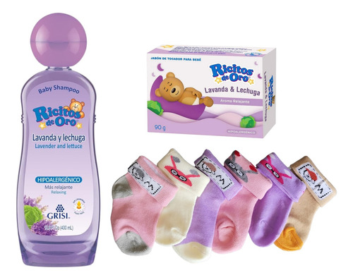Kit 3 Pzas Shampoo + Jabón + Calcetas Para Bebé Baño Ducha