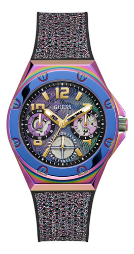 Reloj Guess Breeze Para Dama Color De La Correa Irisdiscente Color Del Bisel Dorado Color Del Fondo Negro