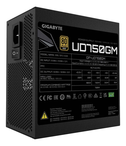 Fuente De Poder Gigabyte Gp-ud750gm 80 Plus Gold Color Negro