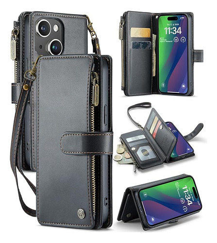 Funda Tipo Cartera Para iPhone 15 Con Soporte Para Tarjetas