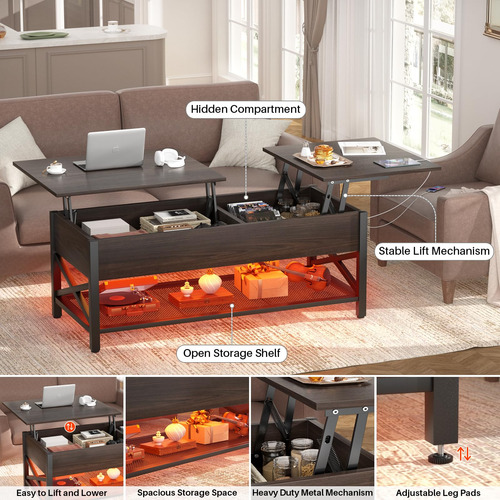 Mesa Auxiliar Elevable Con Luz Led Y Toma De Corriente