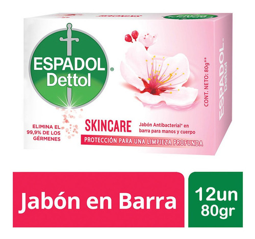 Imagen 1 de 4 de Espadol - Jabon Antibacterial Skincare 12un X 80 Grs