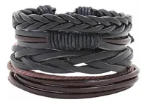 Comprar Pulseras Hombre Cuero Y Trenza X4.
