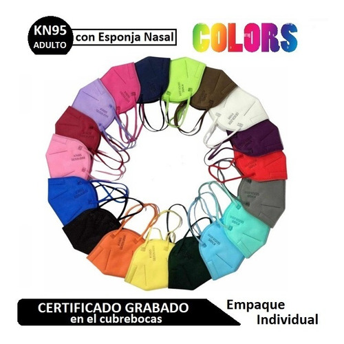 20 Pzas Cubrebocas Kn95 Color Con Esponja 5 Capas / Premium 