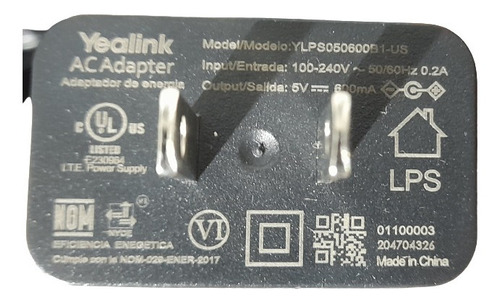 Eliminador Yealink De 5 Volts Para Teléfonos Ip Grandstream 