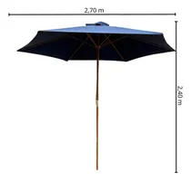 Comprar Ombrelone Central de Madeira 2,70 metros Redondo Azul Guarda Sol Piscina Importway Iwobcm-270 Az