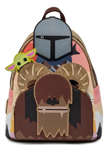 Loungefly Star Wars Mandalorian Bantha Ride Mini Backpack Color Marrón Diseño de la tela Cuero Sintético