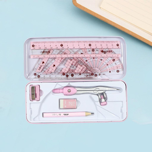Hh Math Geometry Kit Set 8pcs Transportador Regla De Rosado