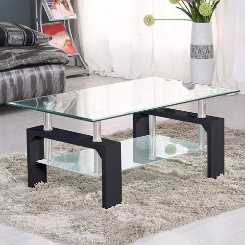 Mesa Ratona Moderna Vidrio Madera Paraiso Natural O Negro