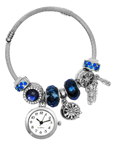 Reloj Mujer Dama Pulsera Acero Atrapasueños Azul  + Estuche 