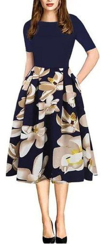 Vestido Elegante Casual Manga Corta Con Estampado De Flores