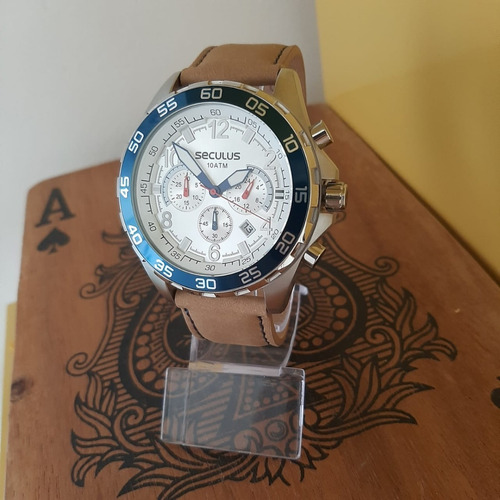 Relógio Seculus Masculino Cronógrafo Prata/bege 20794g0svnc3