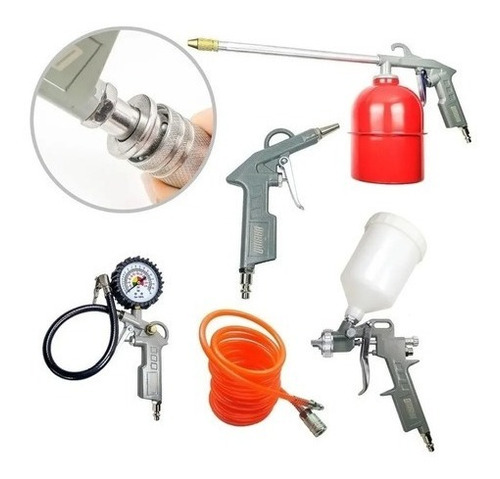 Kit Set Compresor Aire Pintar Acople Rápido 5 Pz Profesional