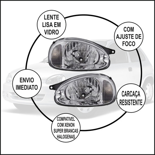 Kit Par Farol Vidro Corsa Classic + Lanterna Fumê 2000 A 10