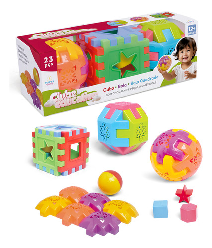 Kit Brinquedo Educativo Cubo Bola E Bola Quadrada Didático Cor Colorido