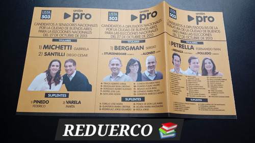 Boleta Electoral 2013 Pro Michetti Bergman Petrella 27/10 (Usado)