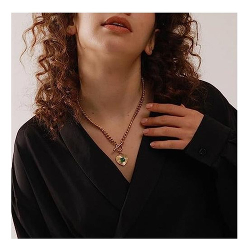 Collar Colgante De Corazón De Nuzon Sunburst Con Ágate Verde