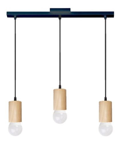 Colgante 3 Luces Madera Nordico + Led E27 Diseño Puraluz